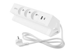 Basco furniture socket, 3 x socket with grounding, USB A+C, 1.5m cable, white with mounting