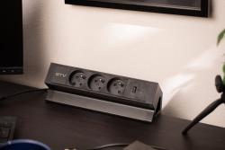 Basco furniture socket, 3 x socket with grounding, USB A+C, 1.5m cable, black with mounting