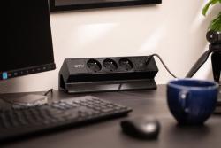 Basco furniture socket, 3 x socket with grounding, USB A+C, 1.5m cable, black with mounting