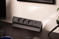 Basco furniture socket, 3 x socket with grounding, USB A+C, 1.5m cable, black with mounting