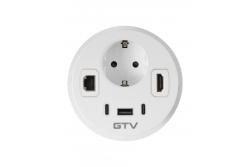 Furniture socket RONDO, 1xSHUKO, 1xUSB-A, 2xUSB-C, HDMI, RJ45 cable 1.5 m, white