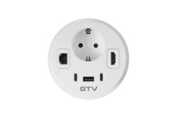 Furniture socket RONDO, 1xSHUKO, 1xUSB-A, 2xUSB-C, HDMI, RJ45 cable 1.5 m, white