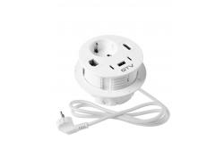 Furniture socket RONDO, 1xSHUKO, 1xUSB-A, 2xUSB-C, HDMI, RJ45 cable 1.5 m, white