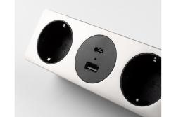 Furniture socket SOFITO, 2xSHUKO, USB A+C, cable 1.5 m, stainless steel