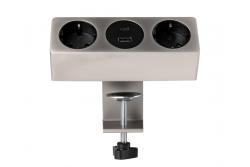 Furniture socket SOFITO, 2xSHUKO, USB A+C, cable 1.5 m, stainless steel