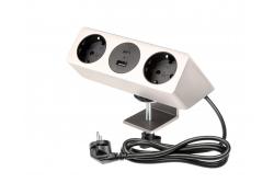 Furniture socket SOFITO, 2xSHUKO, USB A+C, cable 1.5 m, stainless steel