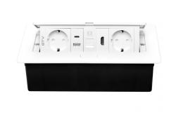 Furniture socket MULTISOFT, 2xSHUKO, USB A+C, RJ45, HDMI, cable 1.5 m, white