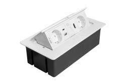 Furniture socket MULTISOFT, 2xSHUKO, USB A+C, RJ45, HDMI, cable 1.5 m, white