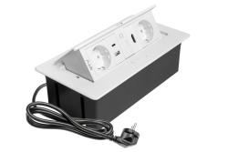Furniture socket MULTISOFT, 2xSHUKO, USB A+C, RJ45, HDMI, cable 1.5 m, white