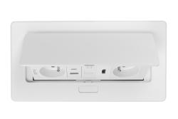 MULTISOFT furniture socket 2x Socket with Earthing, USB A+C, RJ45, HDMI, Power Cable with Plug, White