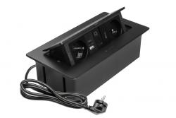 MULTISOFT furniture socket 2x Socket with Earthing, USB A+C, RJ45, HDMI, Power Cable with Plug, Black