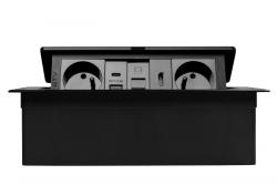 MULTISOFT furniture socket 2x Socket with Earthing, USB A+C, RJ45, HDMI, Power Cable with Plug, Black