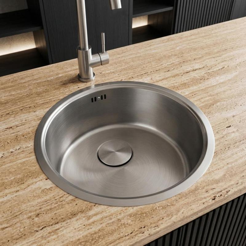 Pure.Sink Rondo RVS Ronde Spoelbak Vlakinbouw, Onderbouw en Opbouw 37 cm PRN38-02
