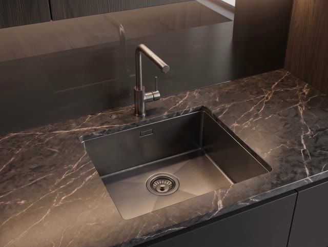 Pure.Sink Luxion Gunmetal sink, 36x40 cm, undermount, flush-mount, and top-mount, PLX3640-61