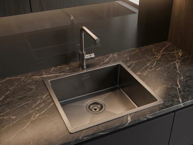 Pure.Sink Luxion Gunmetal sink, 36x40 cm, undermount, flush-mount, and top-mount, PLX3640-61