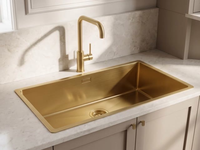 Pure.Sink Luxion Large gold sink 74x40 cm undermount, flush mount, and surface mount PLX7440-60