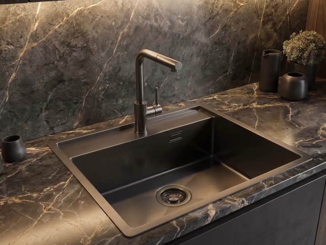 Pure.Sink Luxion Gun metal sink 51x50 cm Tapwing with tap hole PLX5150T-61
