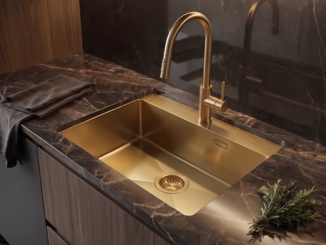 Pure.Sink Luxion Gold sink 51x50 cm Tapwing with tap hole PLX5150T-60