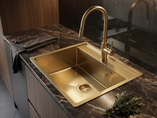 Pure.Sink Luxion Gold sink 51x50 cm Tapwing with tap hole PLX5150T-60