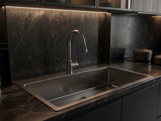 Pure.Sink Luxion Large Gun metal sink 78x50 cm Tapwing with tap hole PLX7850T-61