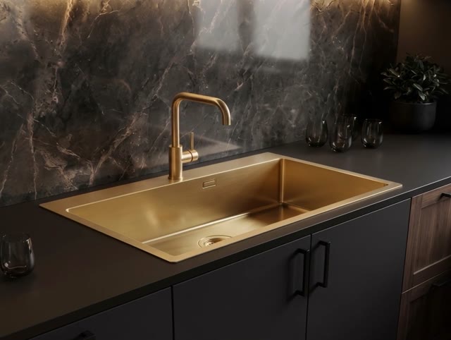 Pure.Sink Luxion Large gold sink 78x50 cm Tapwing with tap hole PLX7850T-60