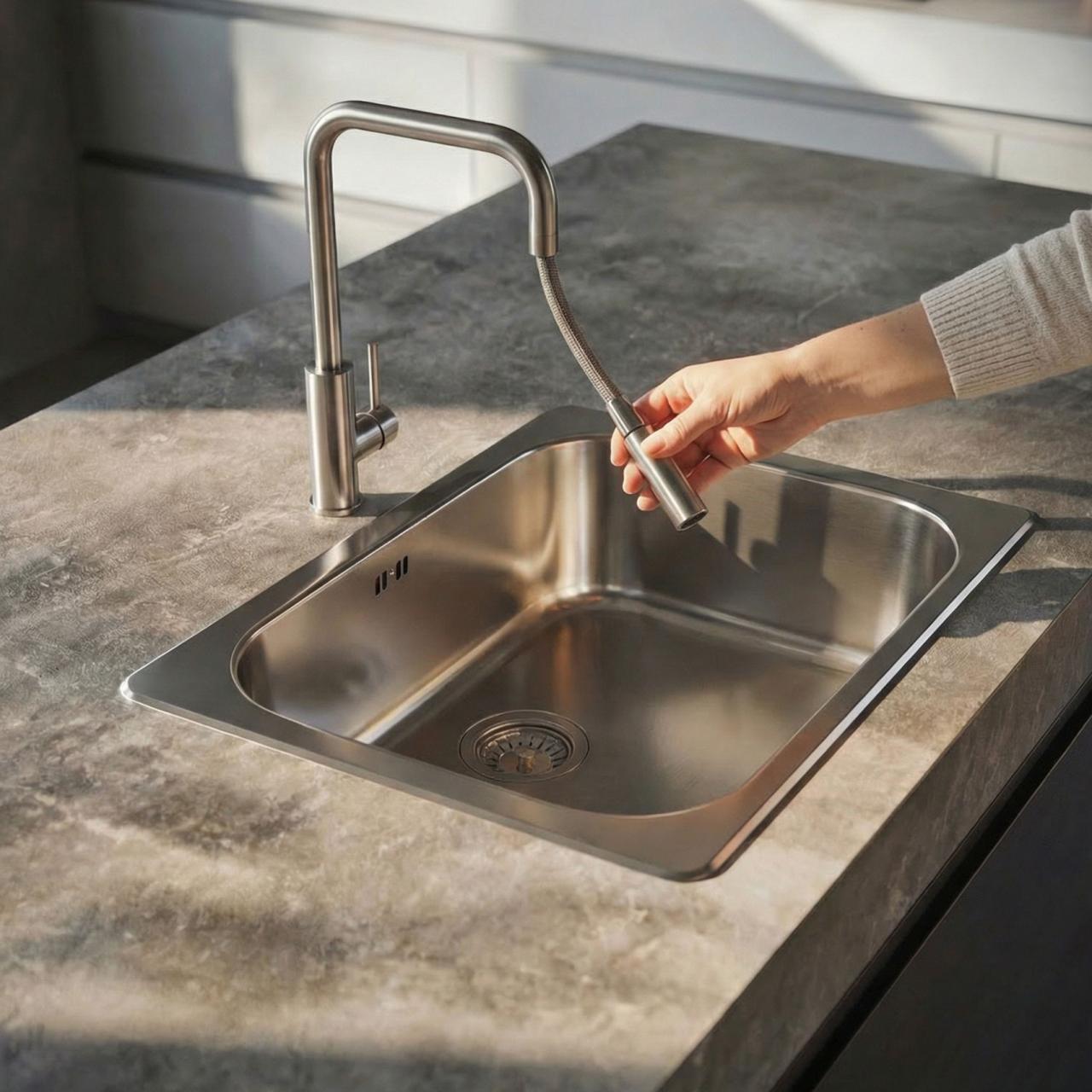 Pure.Sink Luxion Massiver Edelstahl-Küchenhahn Square mit ausziehbarem Auslauf PLXSQUA-02