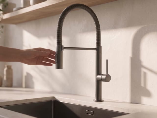 Pure.Sink Luxion Gun metal keukenkraan profi met flexibele uitloop en 2 straalsoorten PLXFLEX-61