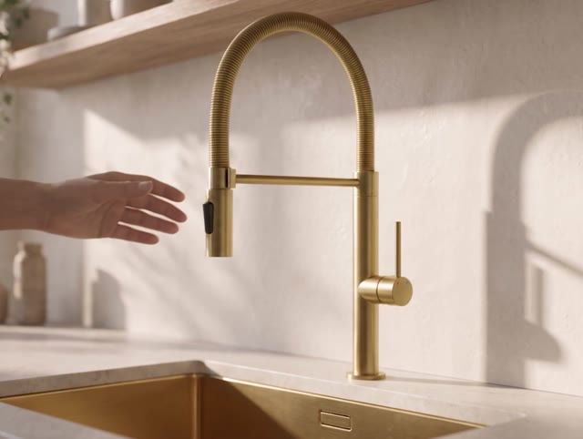 Pure.Sink Luxion Gouden keukenkraan profi met flexibele uitloop en 2 straalsoorten PLXFLEX-60