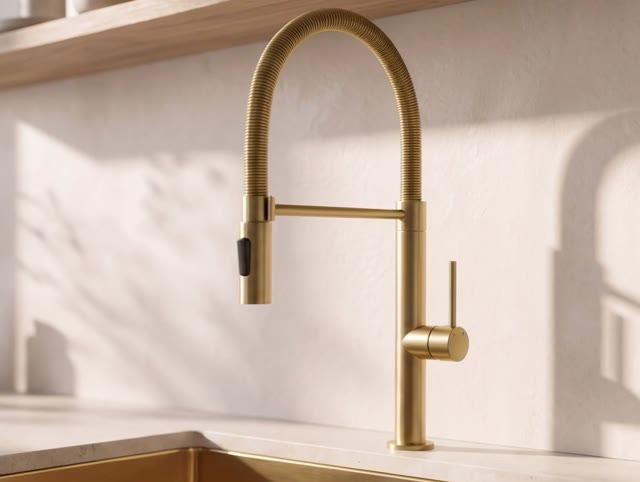 Pure.Sink Luxion Gouden keukenkraan profi met flexibele uitloop en 2 straalsoorten PLXFLEX-60
