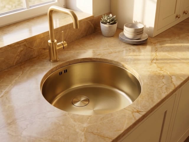 Pure.Sink Rondo Gouden Ronde Spoelbak Vlakinbouw, Onderbouw en Opbouw 37 cm RD375-Gold