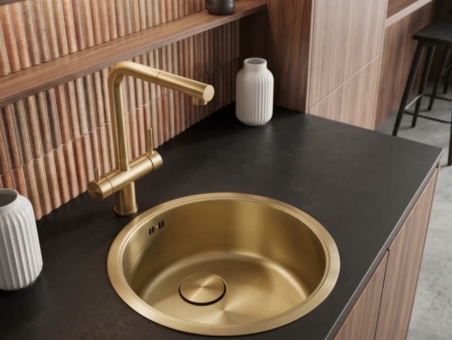 Pure.Sink Rondo Gouden Ronde Spoelbak Vlakinbouw, Onderbouw en Opbouw 37 cm RD375-Gold