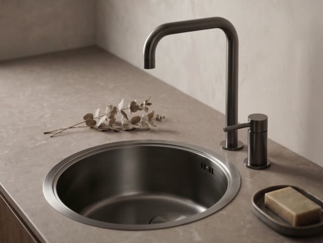 Pure.Sink Rondo Gun metal Ronde Spoelbak Vlakinbouw, Onderbouw en Opbouw 37 cm PRN38-61