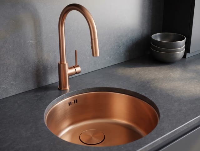 Pure.Sink Rondo Koperen Ronde Spoelbak Vlakinbouw, Onderbouw en Opbouw 37 cm PRN38-62