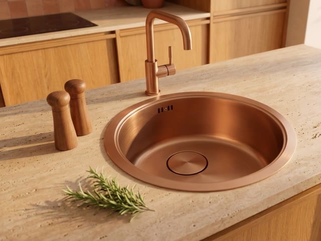 Pure.Sink Rondo Koperen Ronde Spoelbak Vlakinbouw, Onderbouw en Opbouw 37 cm PRN38-62