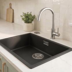Zwarte spoelbak 50x40cm onderbouw en opbouw met automatische rvs plug 1208971855