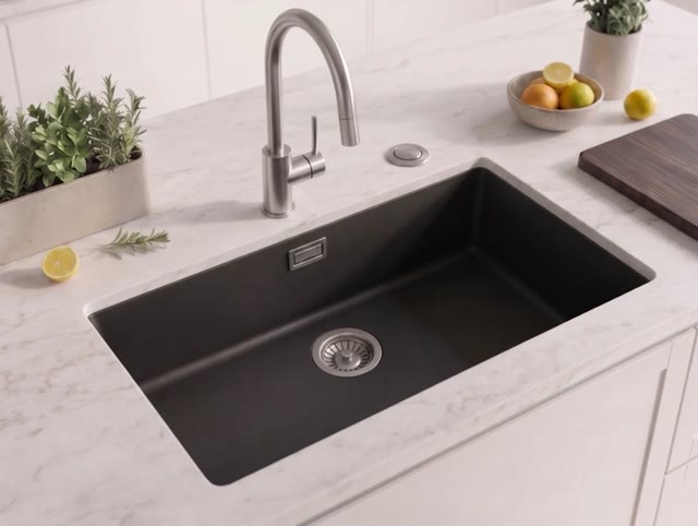 Zwart grote spoelbak 70x40cm onderbouw en opbouw met automatische rvs plug 1208971861