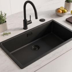 Zwart grote spoelbak 70x40cm onderbouw en opbouw met automatische zwarte plug 1208971862