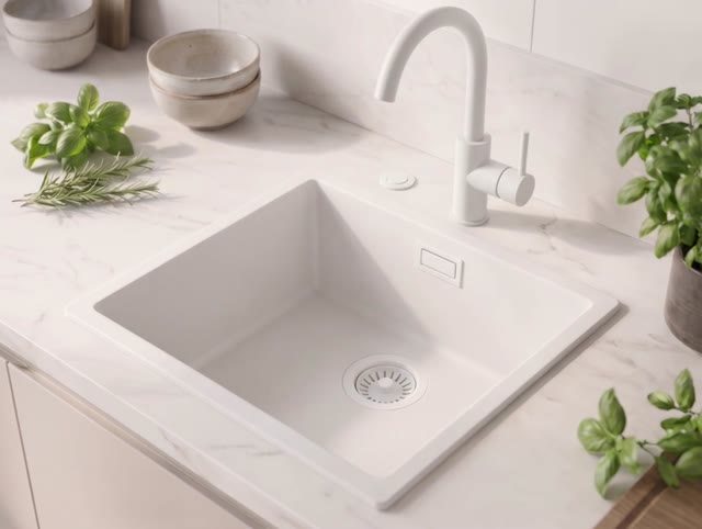 Witte spoelbak 40x40cm onderbouw en opbouw met automatische witte plug 1208971896