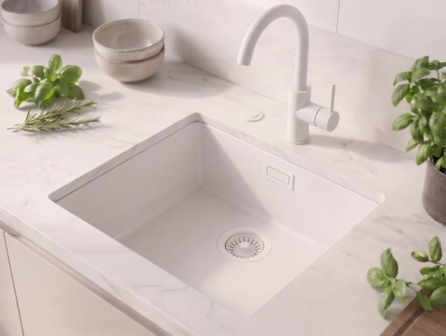 Witte spoelbak 40x40cm onderbouw en opbouw met automatische witte plug 1208971896