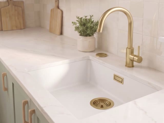 Witte spoelbak 50x40cm onderbouw en opbouw met automatische gouden plug 1208971901