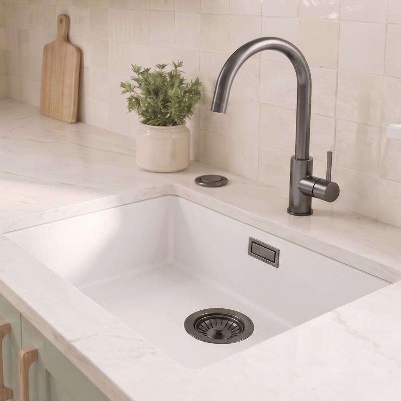 Witte spoelbak 50x40cm onderbouw en opbouw met automatische gun metal plug 1208971902