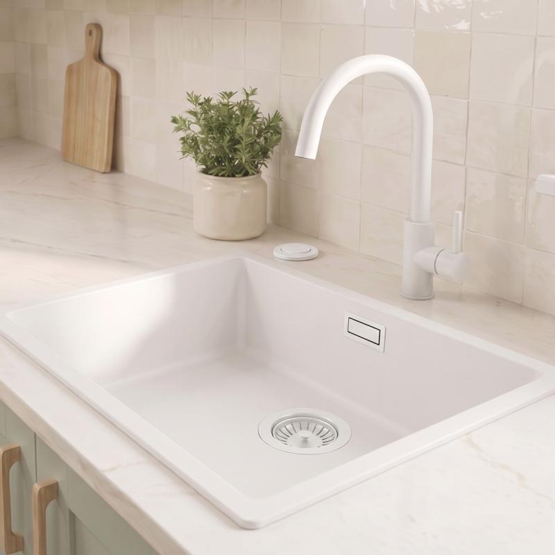 Witte spoelbak 50x40cm onderbouw en opbouw met automatische witte plug 1208971903