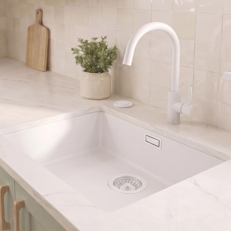 Witte spoelbak 50x40cm onderbouw en opbouw met automatische witte plug 1208971903