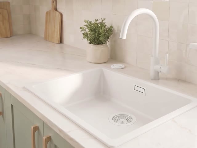 Witte spoelbak 50x40cm onderbouw en opbouw met automatische witte plug 1208971903