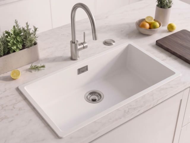 Wit grote spoelbak 70x40cm onderbouw en opbouw met automatische RVS plug 1208971904