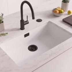 Bílý velký dřez 70 × 40 cm pro vestavbu i na desku s automatickou černou zátkou 1208971905