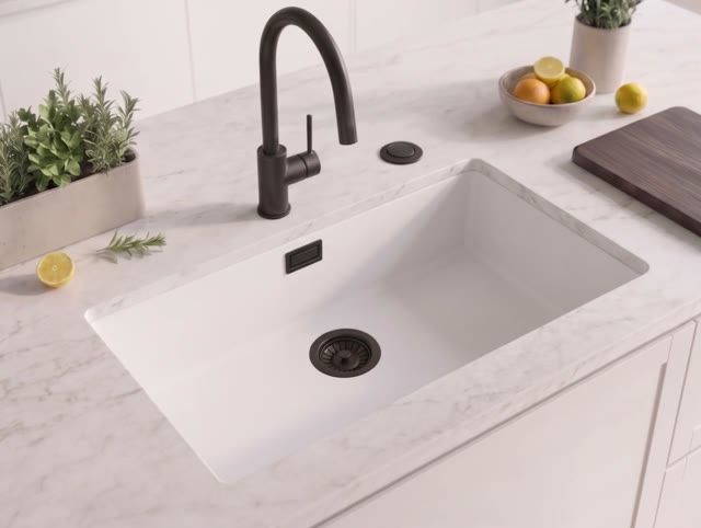 Wit grote spoelbak 70x40cm onderbouw en opbouw met automatische zwarte plug 1208971905
