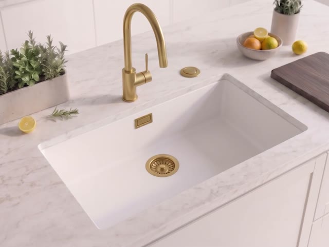 Wit grote spoelbak 70x40cm onderbouw en opbouw met automatische gouden plug 1208971907