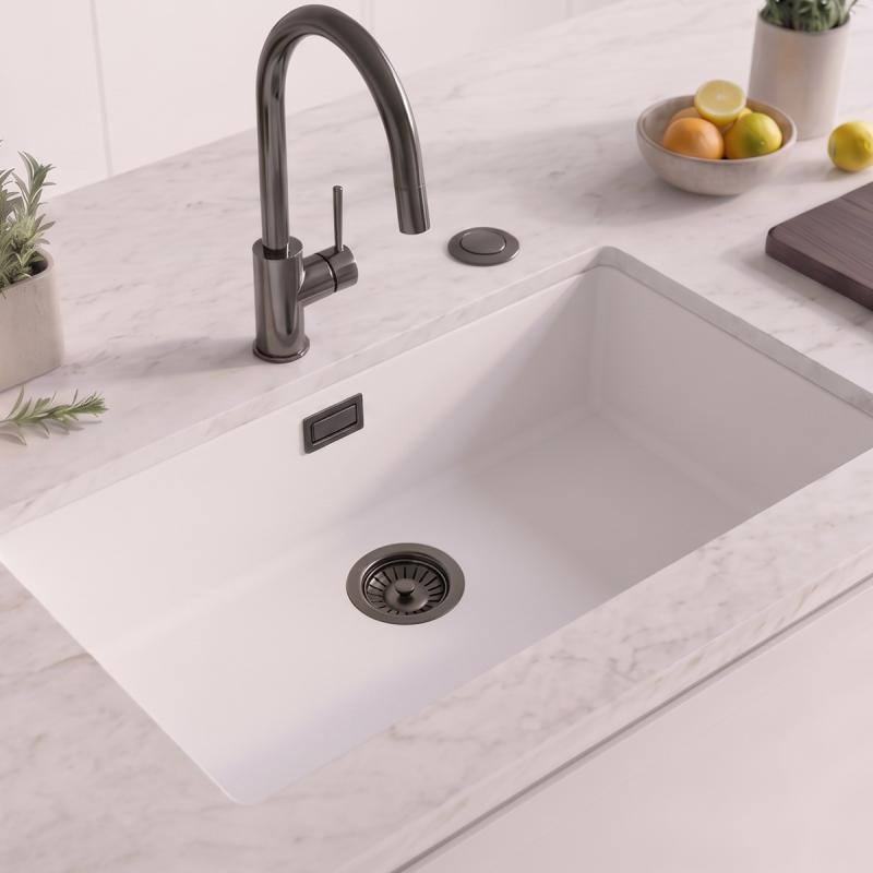 Wit grote spoelbak 70x40cm onderbouw en opbouw met automatische gun metal plug 1208971908