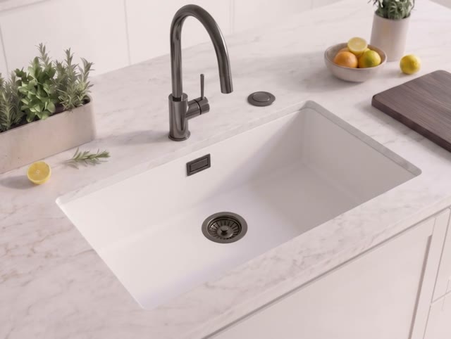 Wit grote spoelbak 70x40cm onderbouw en opbouw met automatische gun metal plug 1208971908